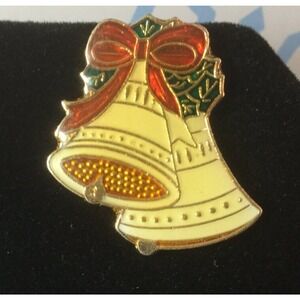 Vintage Christmas Bells Enamel Lapel Pin, Tie Tac